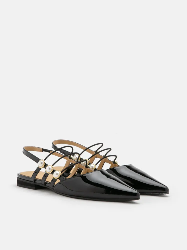 Portia Pearl Strappy Point-Toe Slingback Flats