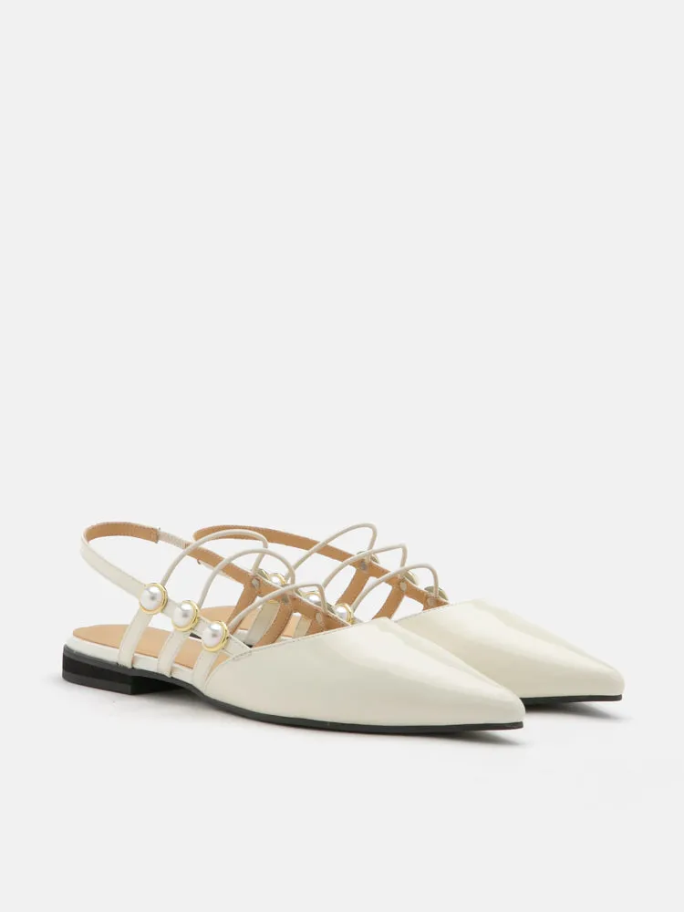 Portia Pearl Strappy Point-Toe Slingback Flats