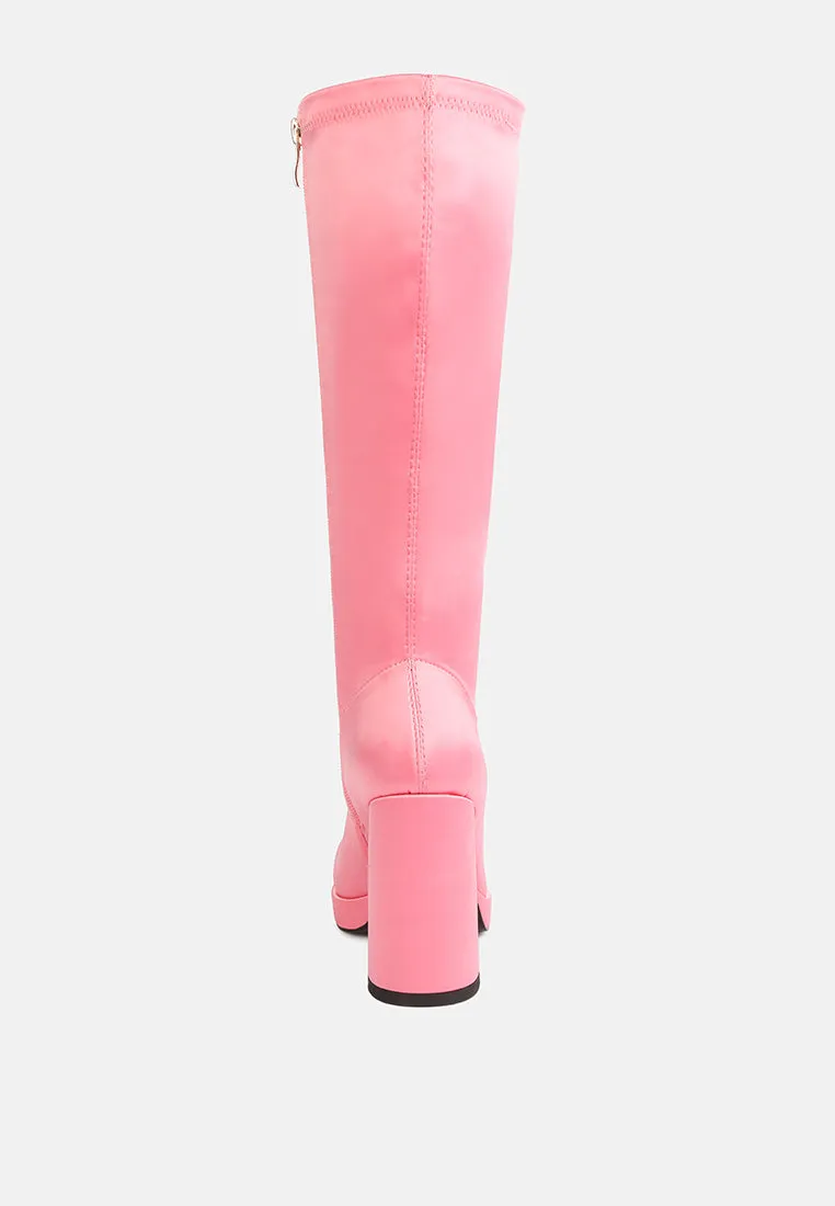 PRESTO Pink Stretchable Satin Long Boot