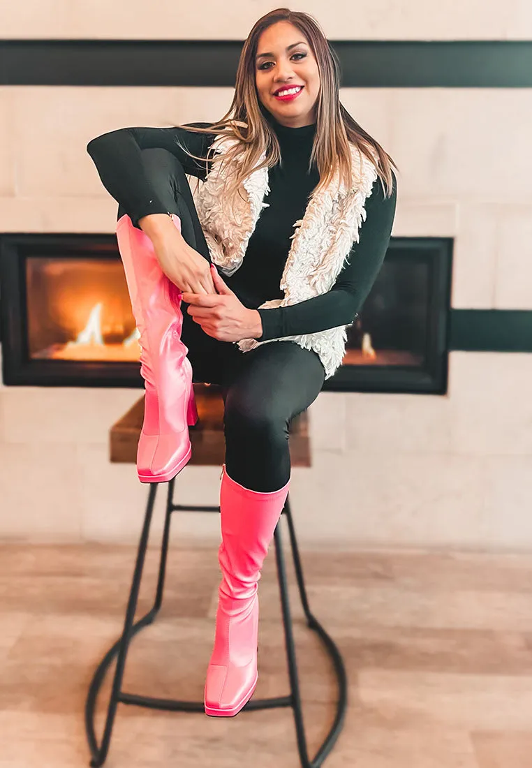 PRESTO Pink Stretchable Satin Long Boot