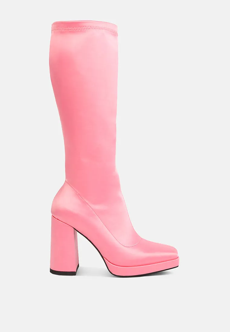 PRESTO Pink Stretchable Satin Long Boot