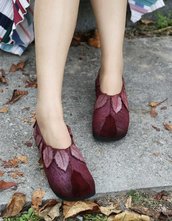 Retro Handmade Soft Leather Ethnic Leave Shoes