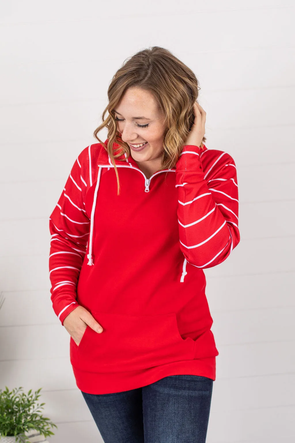 ShortZip Pullover - Red Stripe