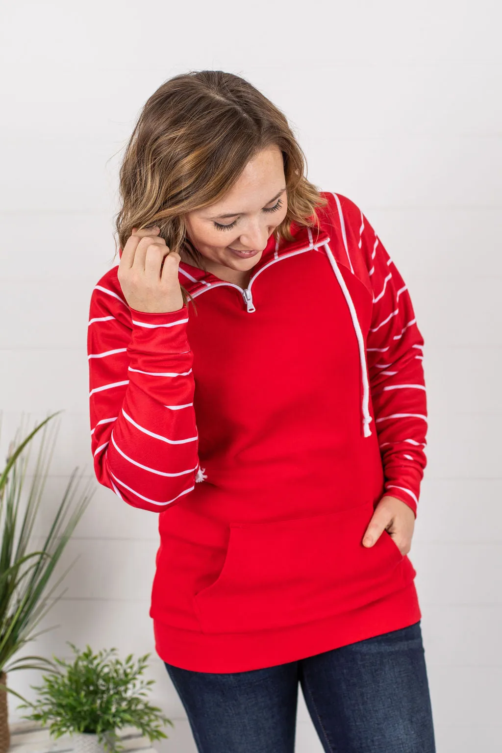 ShortZip Pullover - Red Stripe