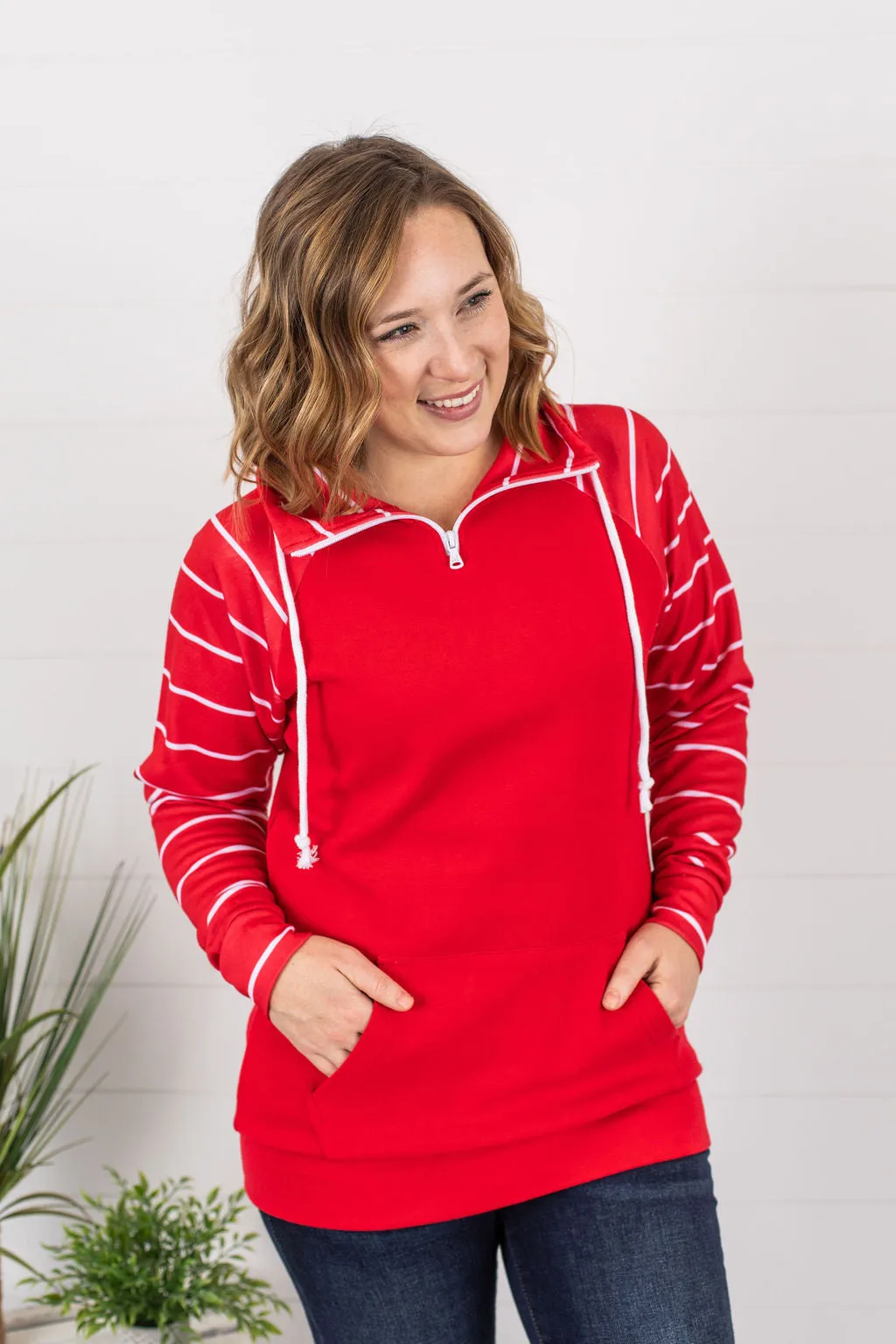 ShortZip Pullover - Red Stripe