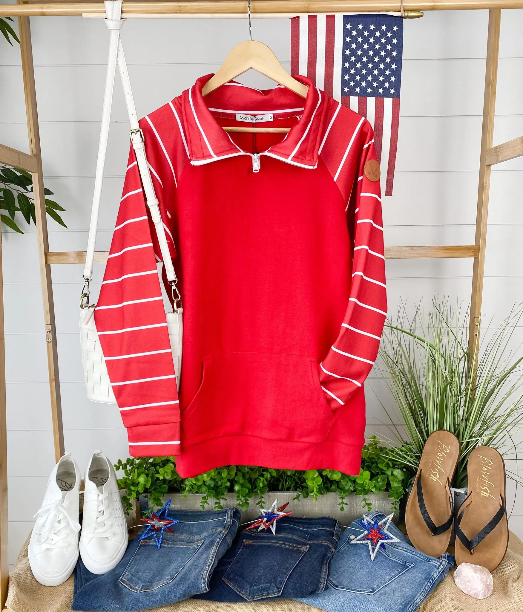 ShortZip Pullover - Red Stripe