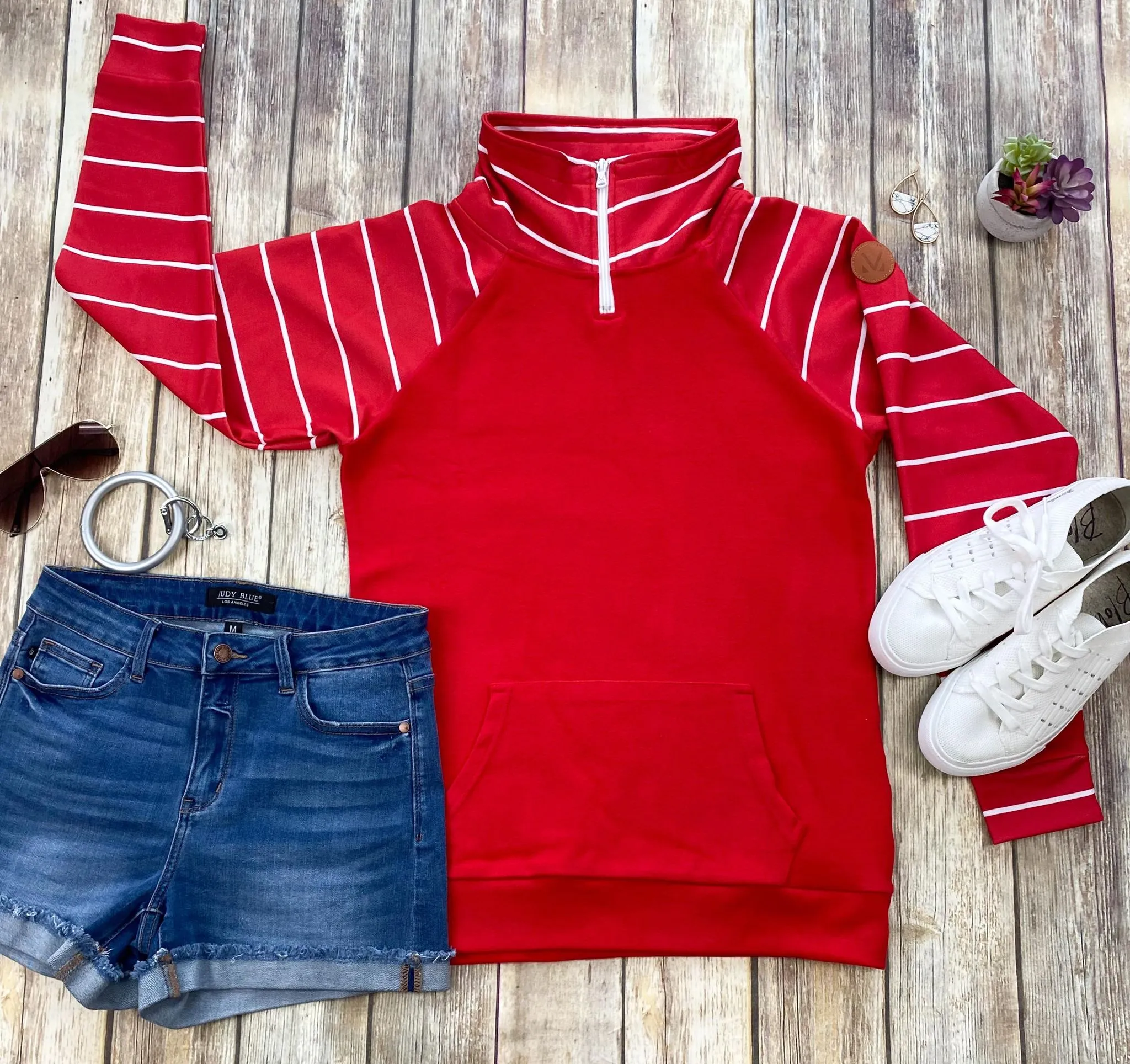 ShortZip Pullover - Red Stripe