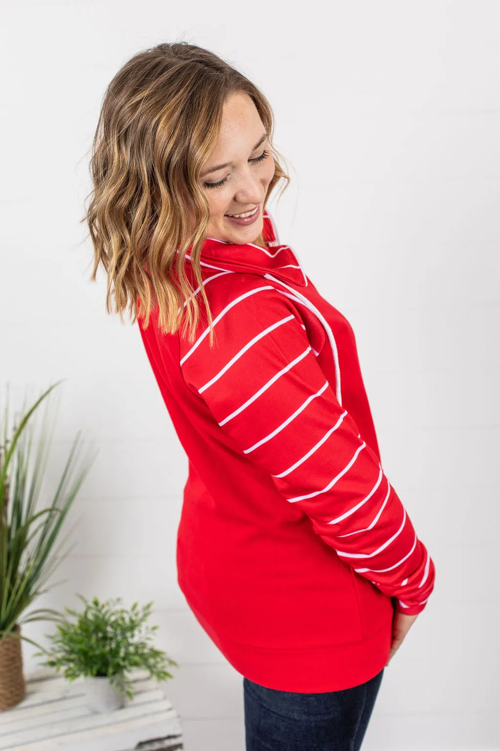 ShortZip Pullover - Red Stripe