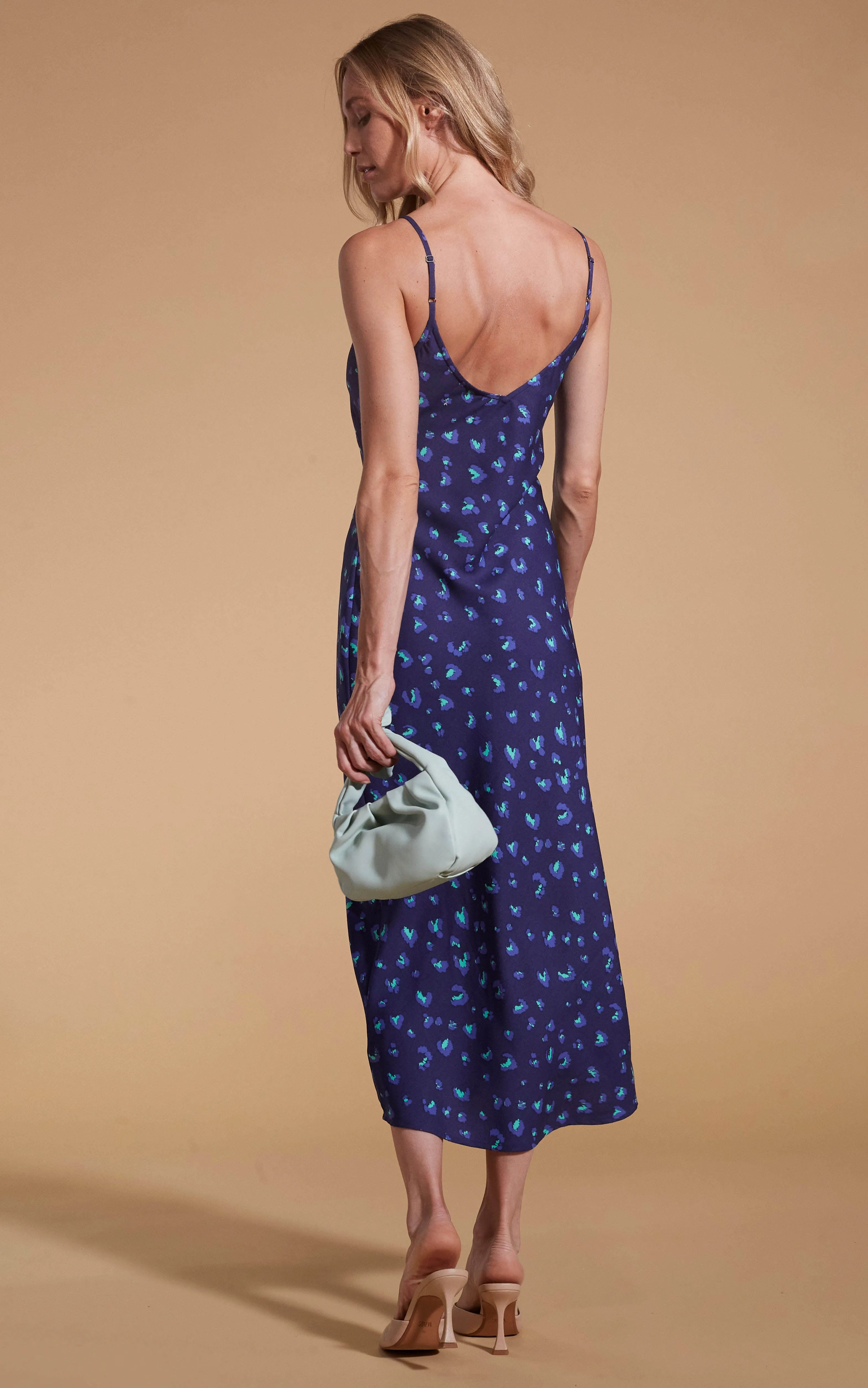 Sienna Midaxi Slip Dress in Abstract Purple on Navy