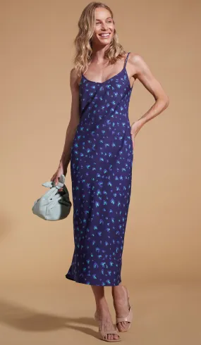 Sienna Midaxi Slip Dress in Abstract Purple on Navy