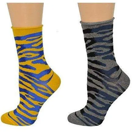 Sierra Socks Zebra Pattern Hi Anklet Casual Cotton Women's 2 Pair Pack Socks