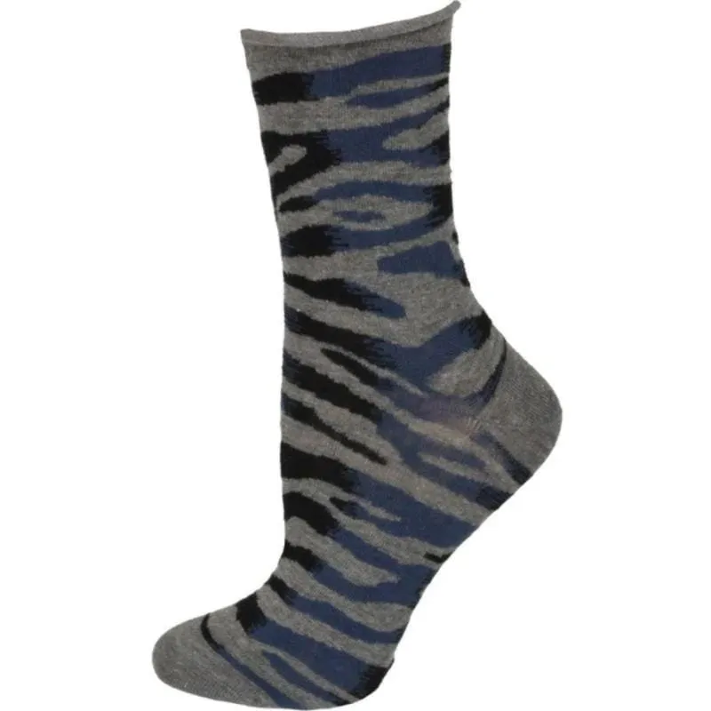 Sierra Socks Zebra Pattern Hi Anklet Casual Cotton Women's 2 Pair Pack Socks