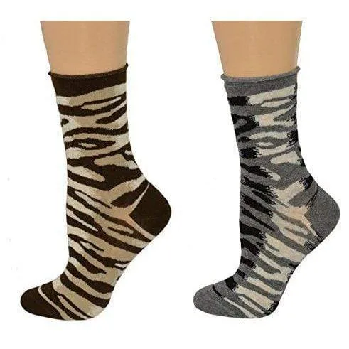 Sierra Socks Zebra Pattern Hi Anklet Casual Cotton Women's 2 Pair Pack Socks