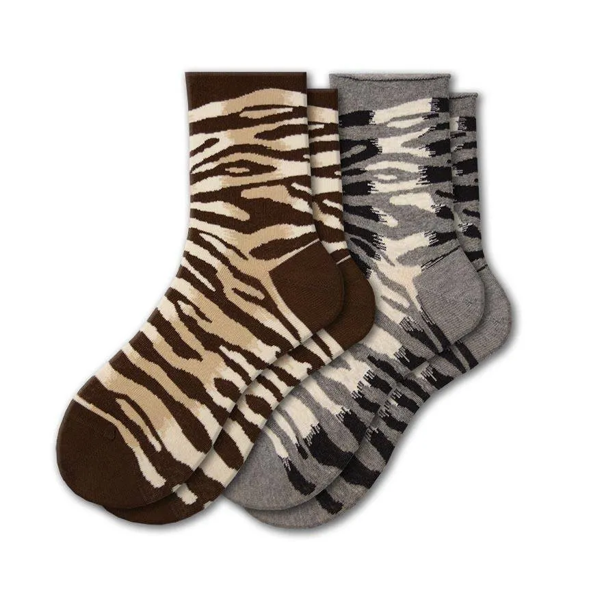 Sierra Socks Zebra Pattern Hi Anklet Casual Cotton Women's 2 Pair Pack Socks