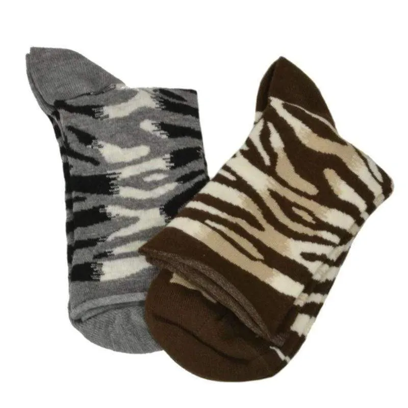 Sierra Socks Zebra Pattern Hi Anklet Casual Cotton Women's 2 Pair Pack Socks