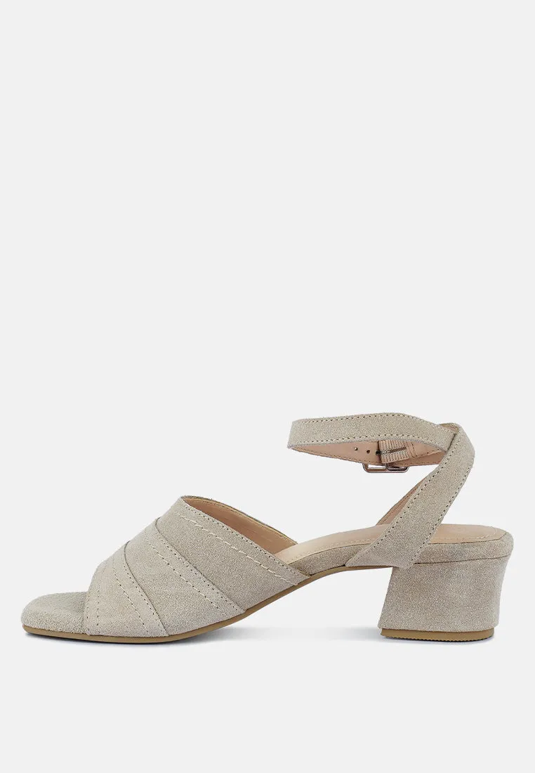 SIGRID Fine Suede Block Heeled Sandal in Nude