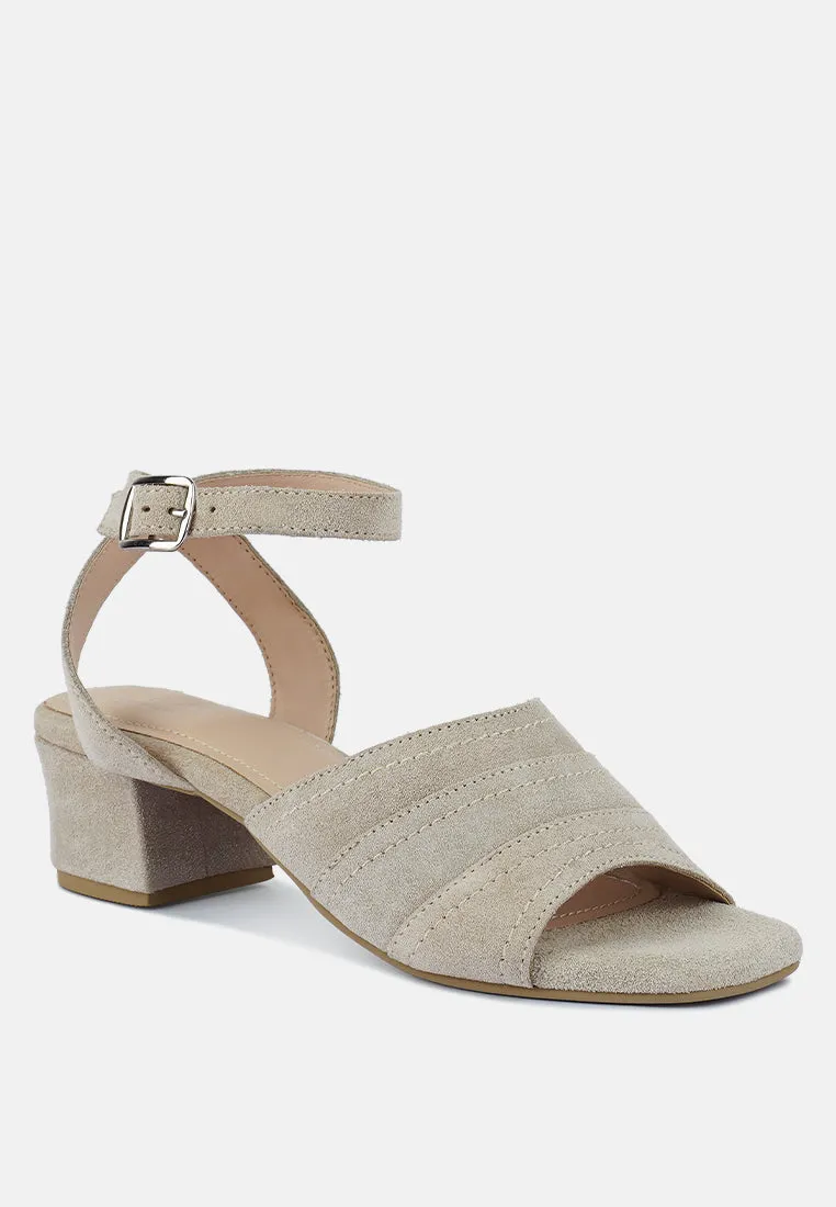 SIGRID Fine Suede Block Heeled Sandal in Nude