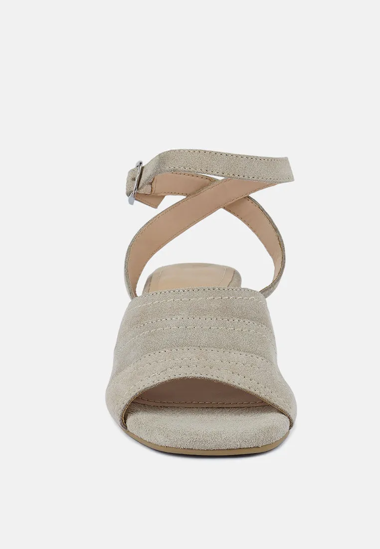 SIGRID Fine Suede Block Heeled Sandal in Nude