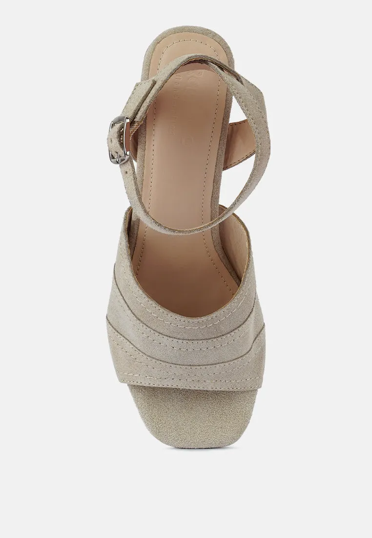 SIGRID Fine Suede Block Heeled Sandal in Nude