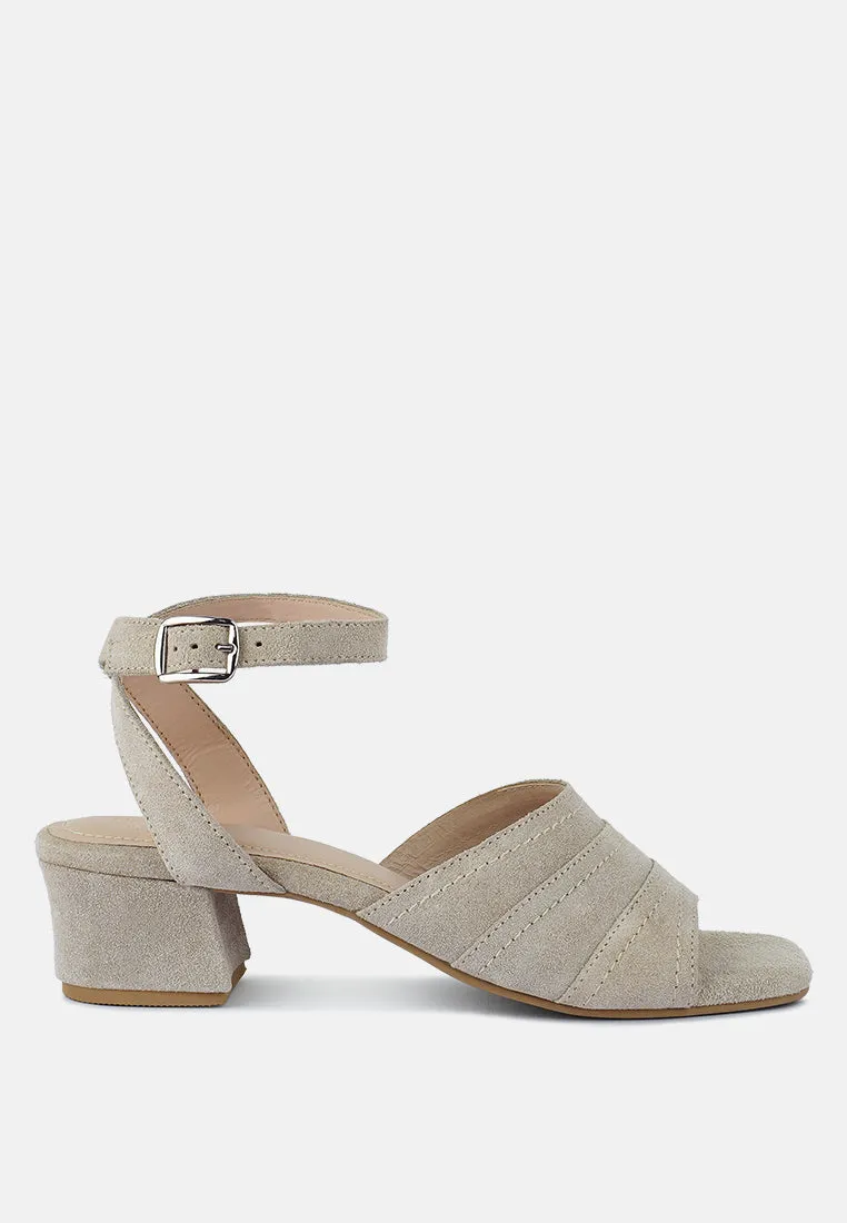 SIGRID Fine Suede Block Heeled Sandal in Nude