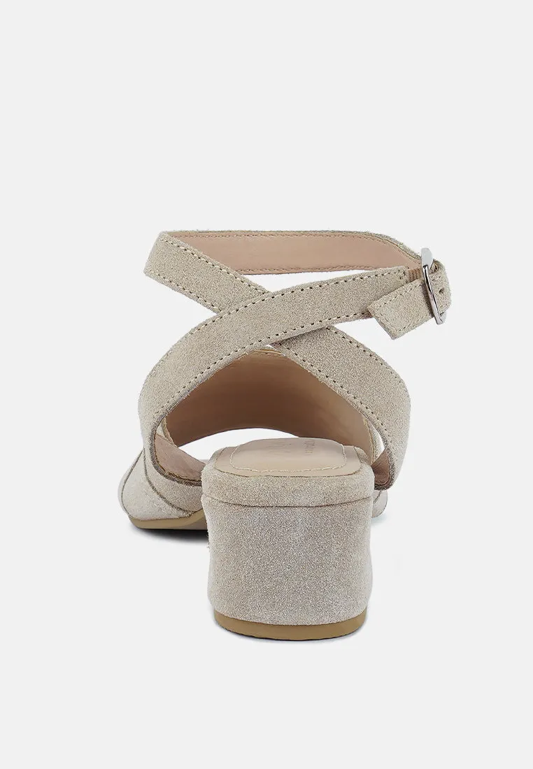 SIGRID Fine Suede Block Heeled Sandal in Nude