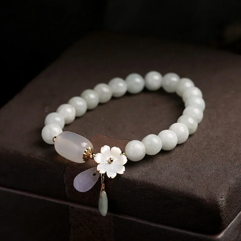 White Jade Magnolia Flower Bracelet