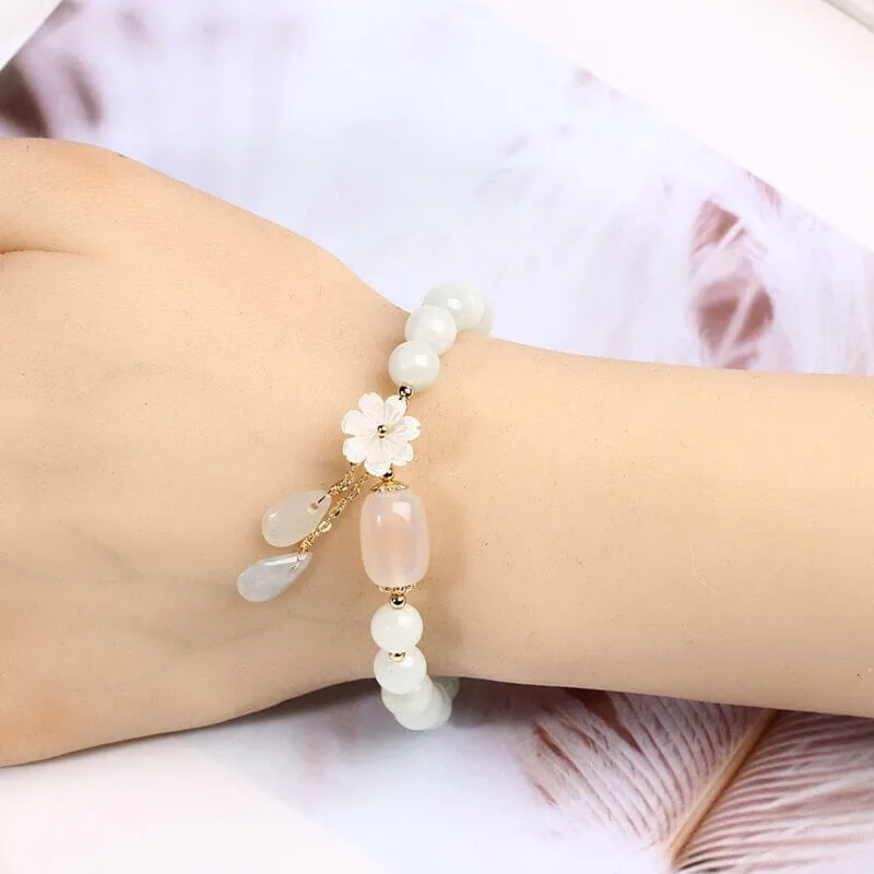 White Jade Magnolia Flower Bracelet