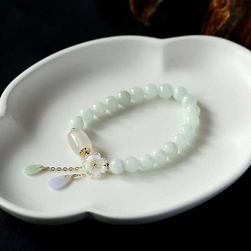 White Jade Magnolia Flower Bracelet