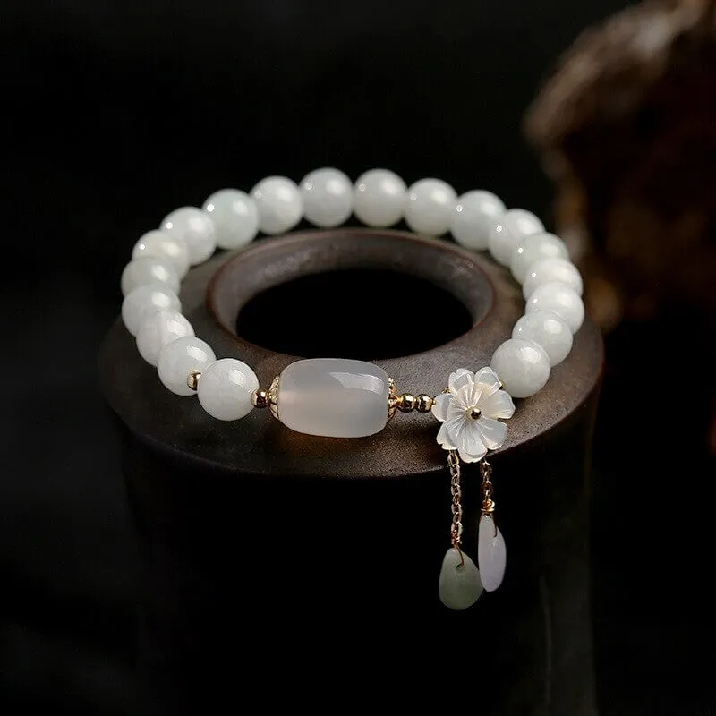 White Jade Magnolia Flower Bracelet