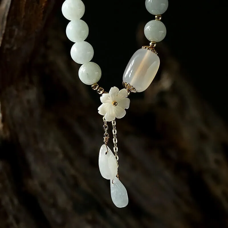 White Jade Magnolia Flower Bracelet