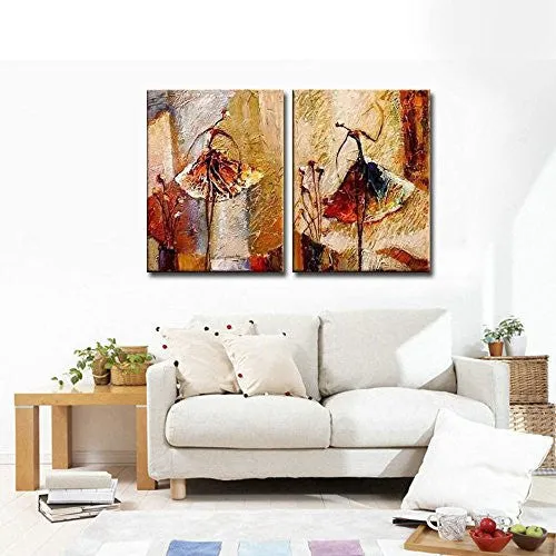 WIECO ART - BALLET DANCERS 2 PIECE MODERN DECORATIVE ARTWORK 100% HAND PAINTED CONTEMPORARY ABSTRACT OIL PAINTINGS ON CANVAS WALL ART READY TO HANG FOR HOME DECORATION WALL DECOR