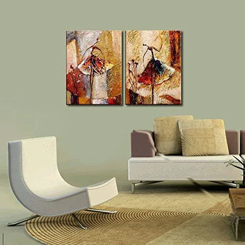 WIECO ART - BALLET DANCERS 2 PIECE MODERN DECORATIVE ARTWORK 100% HAND PAINTED CONTEMPORARY ABSTRACT OIL PAINTINGS ON CANVAS WALL ART READY TO HANG FOR HOME DECORATION WALL DECOR