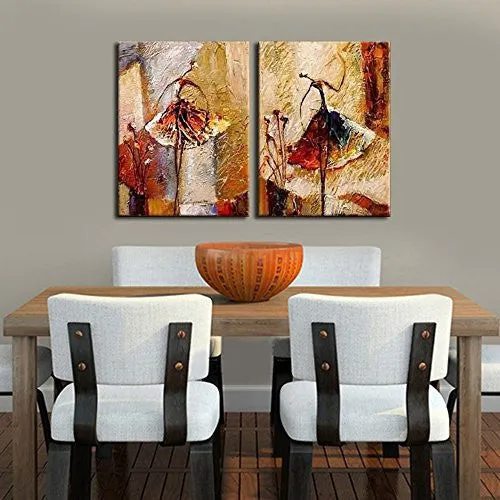 WIECO ART - BALLET DANCERS 2 PIECE MODERN DECORATIVE ARTWORK 100% HAND PAINTED CONTEMPORARY ABSTRACT OIL PAINTINGS ON CANVAS WALL ART READY TO HANG FOR HOME DECORATION WALL DECOR