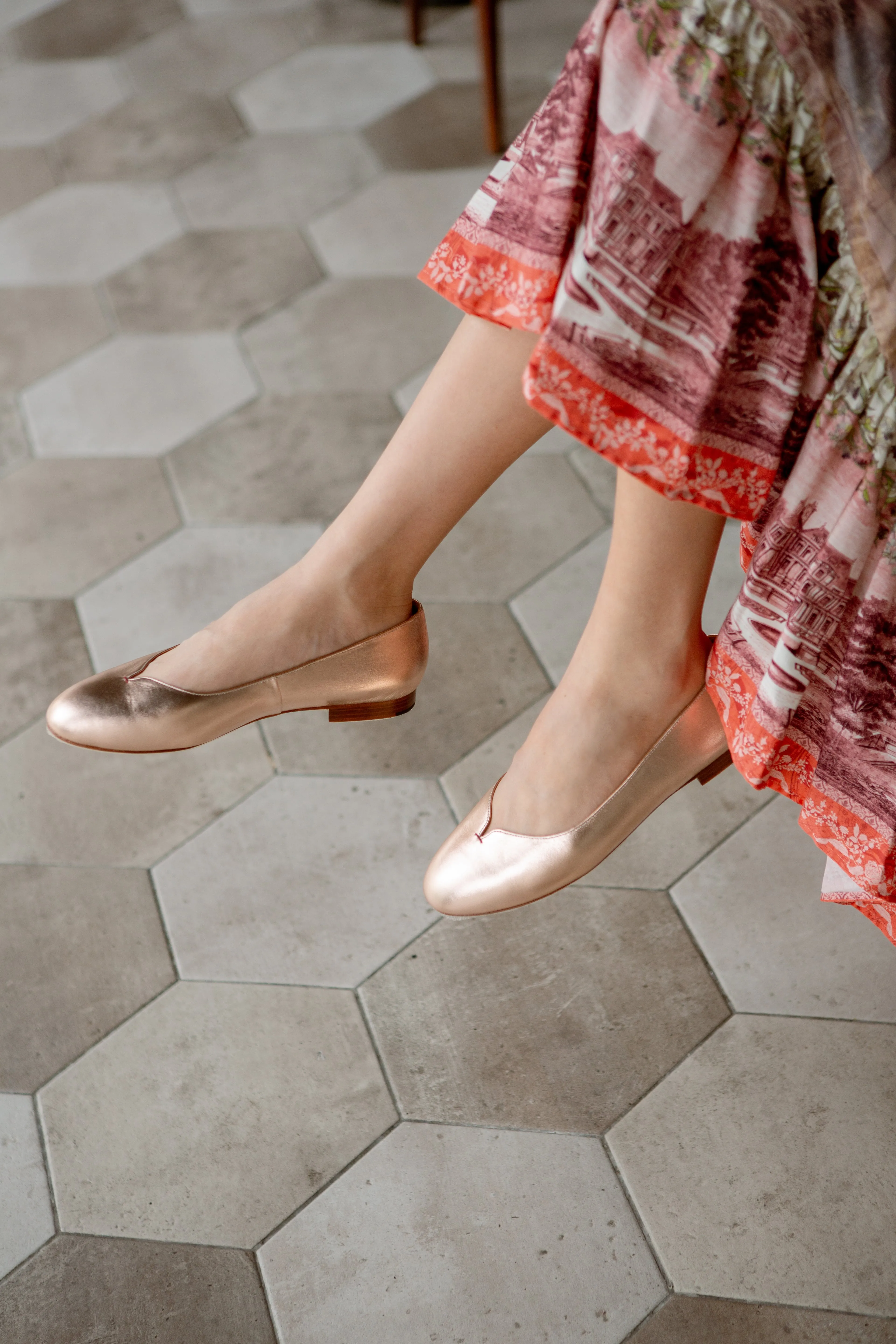 Yumi Ballet Flat in Metallic Rose Gold Leather